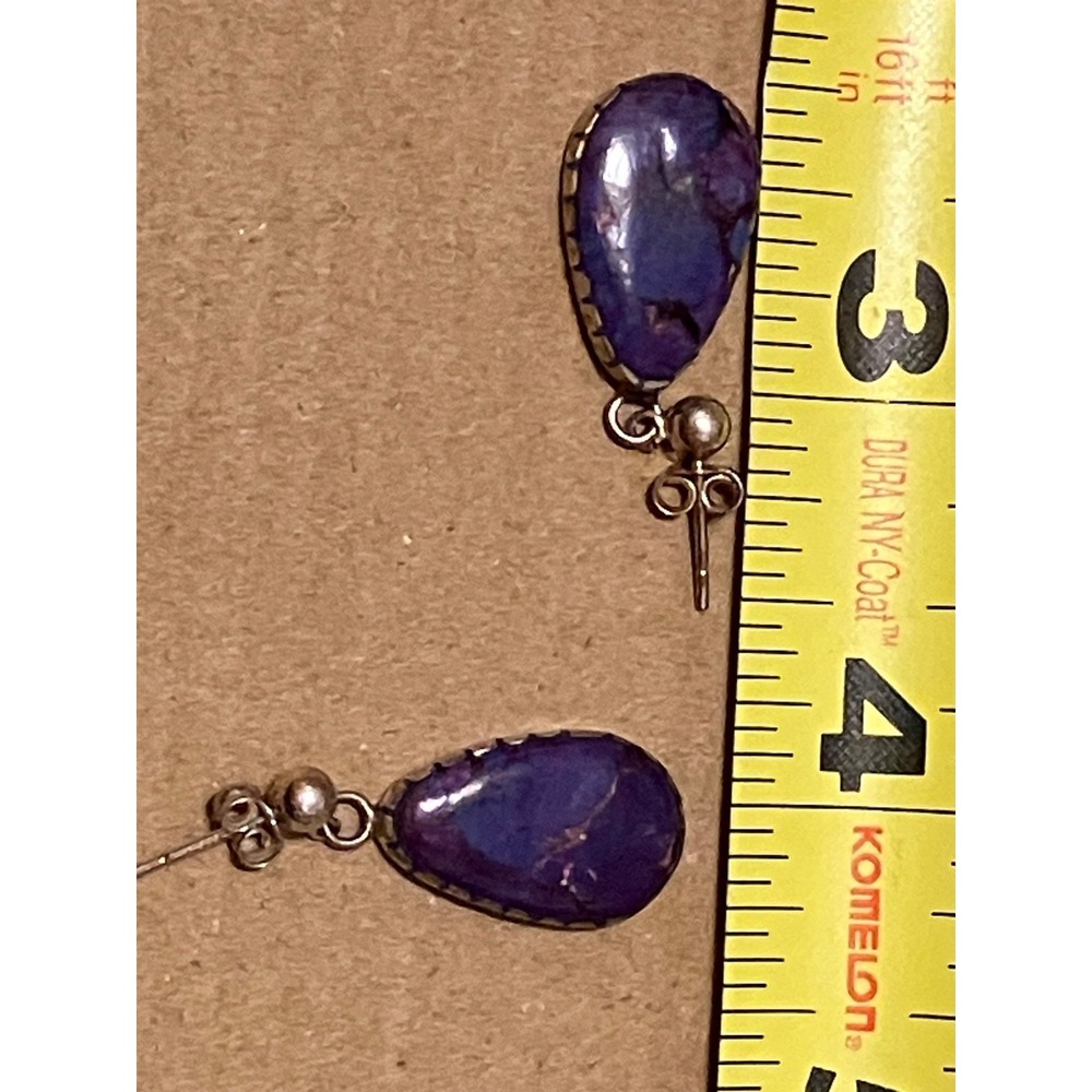 Beautiful Vibrant Purple-Copper Turquoise set in 925 Dangle Earrings - Picture 15 of 15